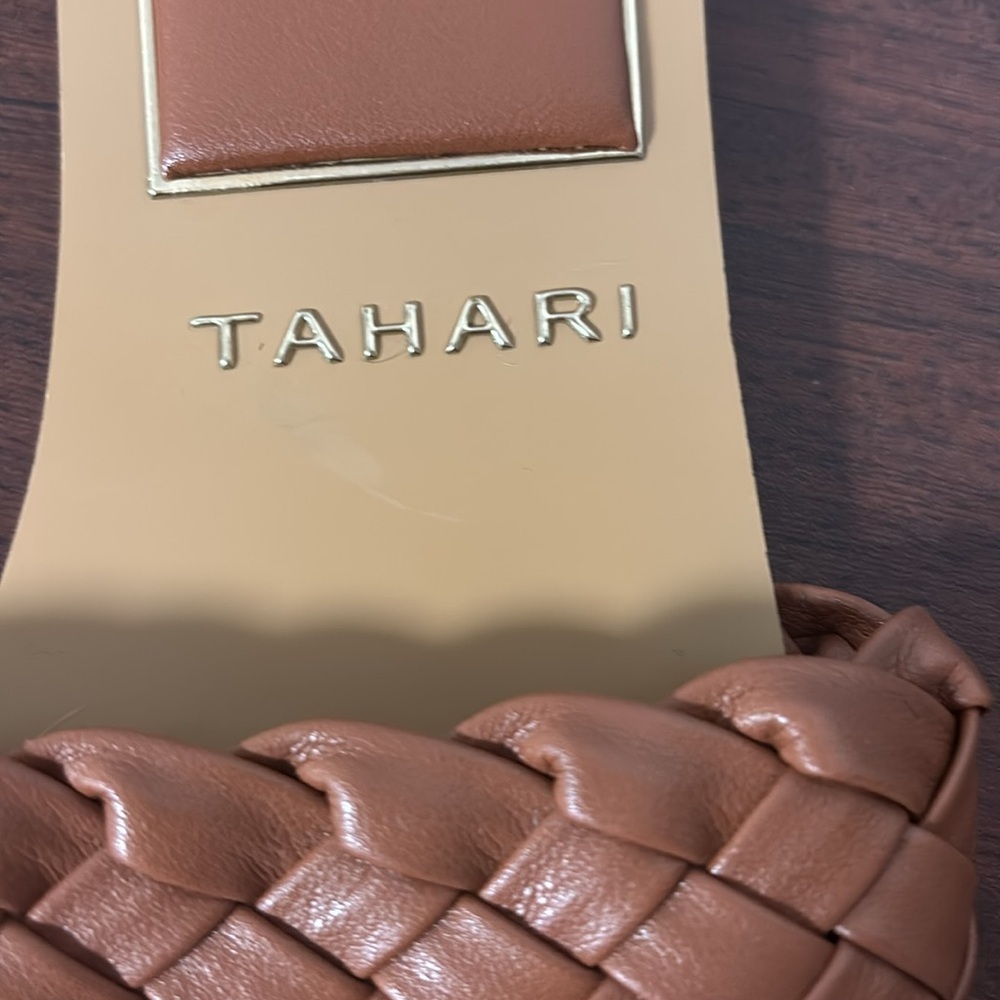 Tahari Women's Tan Woven Slide Sandals - Picture 2 of 4